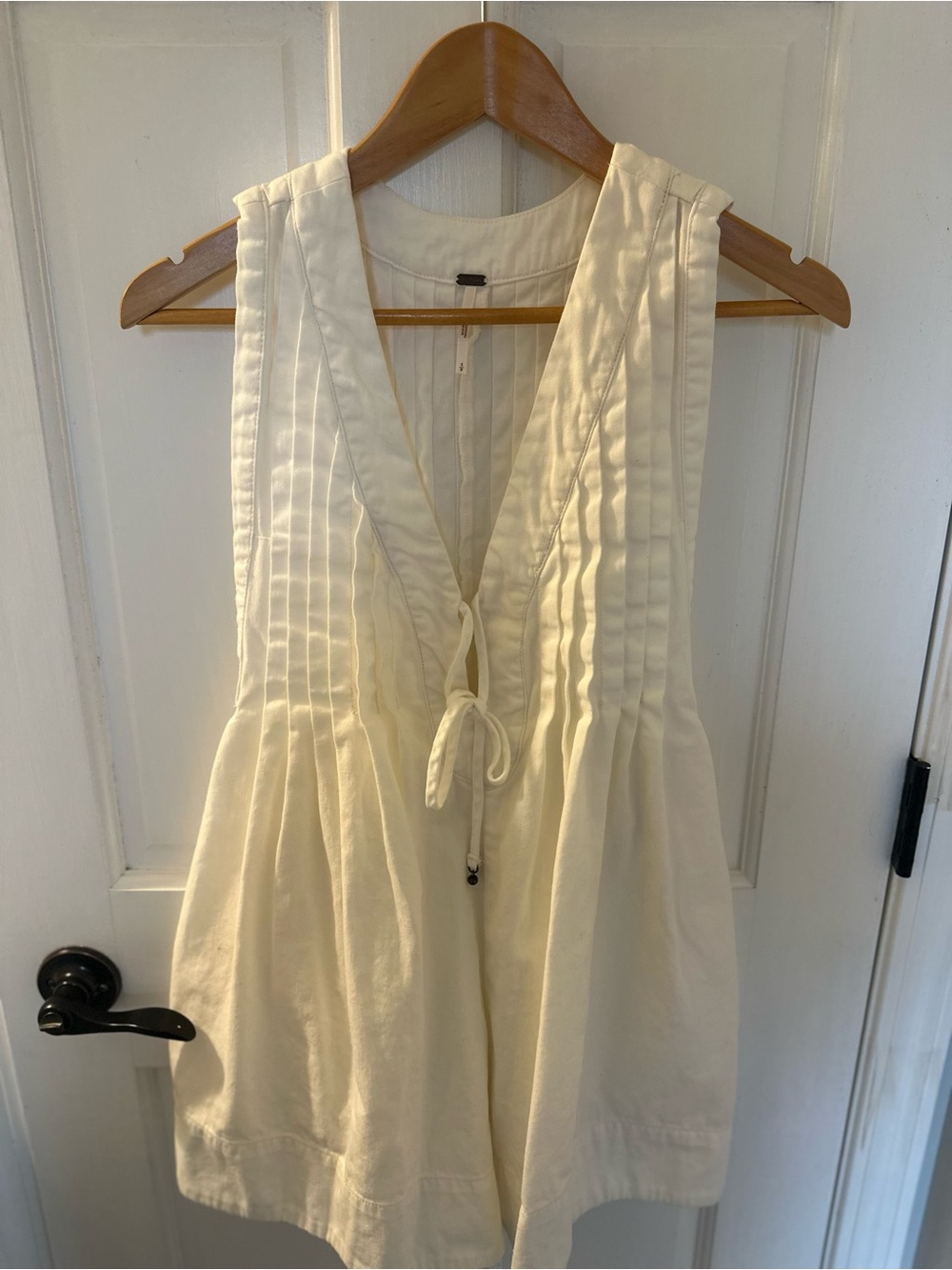 Free People Cream V-Neck Sleeveless Mini Dress with Pintuck Front